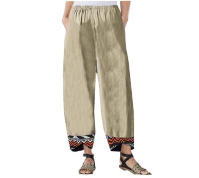 China 2021 Hot Sale Khaki Patchwork Breathable Cotton Canvas Wide Leg Plus Size Women's Pants for sale