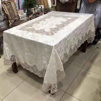 China Oilproof Polyester Wedding Table Cloth For Events Party Banquet DecorationCream Small Square White Lace Table Cloth for sale