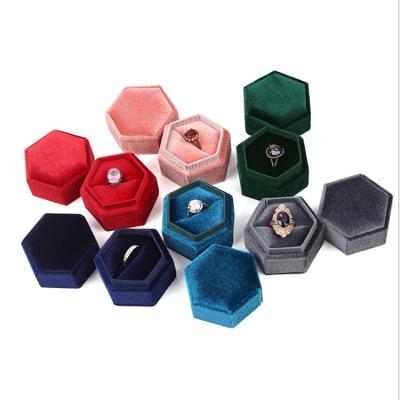 China Protect Jewelry Fashion Elegant Pink Velvet Jewelry Box Custom Design Vintage Escrow Hexagon Velvet Ring Box for sale