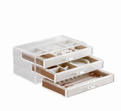 China Custom Clear Acrylic Jewerly Storage Tops Drawer Jewelry Storage Box Jewelry Organizer With 3 Drawer for sale