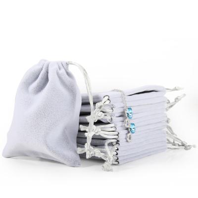 China Protect Jewelry Factory Wholesale Customized Gift High End Gray Drawstring Velvet Jewelry Pouch Bags Pouches For Jewelery for sale