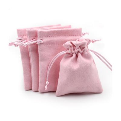 China Custom Pink Morden Velvet Suade Pouch Jewelery Drawstring Jewelry Pouch Velvet Packaging Bag for sale