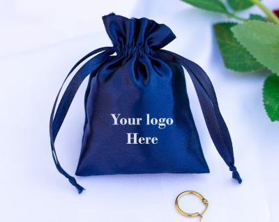 China Blue Pockets Logo For Wedding Favor Bags Custom Morden Satin Jewelry Customizable Logo Gift Packaging Bag for sale