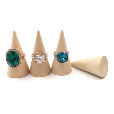 China Eco-friendly Custom Jewelry Display Rack Ring Display Tools Vintage Wood Finger Cone Ring Holder for sale