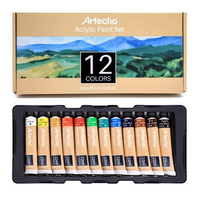 China Artecho Acrylic Paint Set of 12 Colors, 22ml/0.74oz Primary Acrylic Paint for Beginners, Supplies for Canvas 0.74oz/22ml for sale