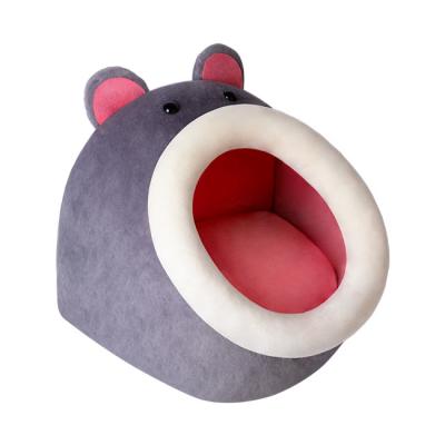 China Breathable Cartoon Chinese Zodiac Mouse Shaped Super Soft Fluffy Comfortable Short Plush Cute Cat House Nest Top Selling Beds for sale