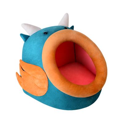 China Christmas Breathable Special Design Chinese Zodiac Dragon Shaped Winter Warm Plush Round Cat Bed Cat House for sale