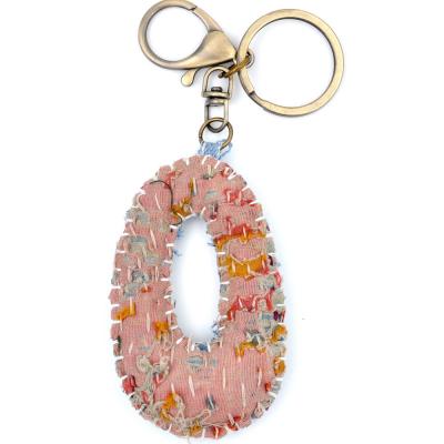 China Plush Personalized Handmade Handmade Quilted Fabric Initial Key Chain for sale