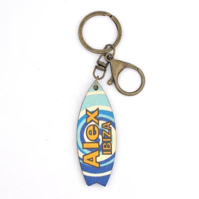 China Wooden Wholesale English Letter Key Indicator Personalized Alex Custom Name Surfboard Key Chain Wooden Key Chain for sale