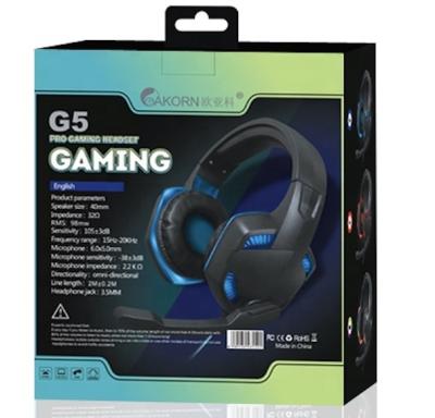 China Earphone Factory Direct Blue Luminescent Headset OAK-G5 High Fidelity Game Wired Earphones for sale