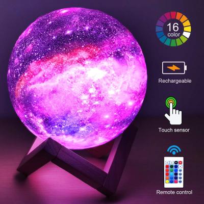 China 2020 Amazon Hot Selling Room 3D Print LED Moon Lamp 18cm With Large Size -15CM Galax Moon Night Light y Remote Control for sale