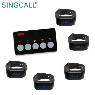 China SINGCALL Cafe Bank Desk Five Key Pagers with Wireless Wristwatch Receiver System for sale