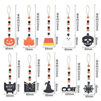 China Durable Novelty Pumpkin Witch Wooden Ghost String Beads Wooden Hanging Decoration Halloween Decoration for sale