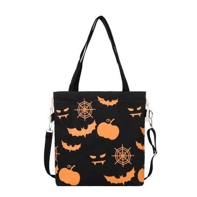 China Newest Design High Quality Pumpkin Cobweb Drawstring Bucket Bag Halloween Pattern Shoulder Bag for sale