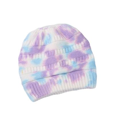 China Wholesale New COMMON Style Link Dye Winter Hat Custom Knitted Beanie Hat With Ponytail Hole for sale