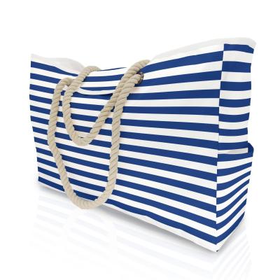 China Latest Hot Selling High Quality Striped Large Oxford Beach Handbag Summer Fashion Beach Bag for sale