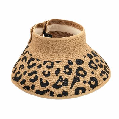 China Custom Folding Bow Eco-friendly Straw Visor Hat Wholesale Women Straw Visor Hat Stylish Leopard for sale