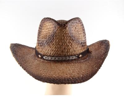 China Eco-Friendly Personalized Wild Cowboy Curve Brim Raffia Straw Cowboy Hat Fashion Western Straw Hat for sale