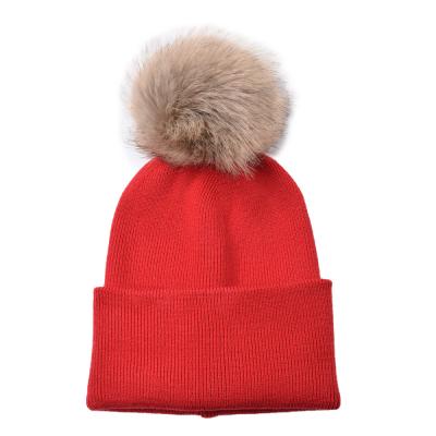 China Wholesale Durable Kids Large Pompom Solid Color Winter Knitted Warm Knitted Hat for sale