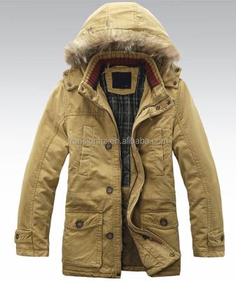 China Men's Winter Breathable Washed Cotton Parka Jacket With Ribbed Collar And Check Quilted Lining for sale