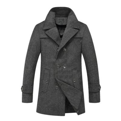 China Custom Wholesale Autumn Winter Mens Breathable Double Breasted Tweed Trench Jacket Wool Coat for sale