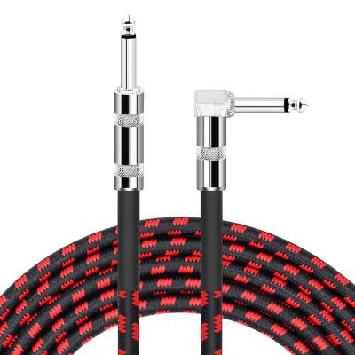 China Speaker Customize Right Angle Zinc Alloy Metal Guitar Cable 20 Ft 6m Cable 6.35mm Plug 1/4inch Lead Guitar Cotton Braided Cable for sale