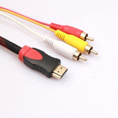 China TV BOX HDMI to AV Cable HDMI Male to 3RCA AV Composite Video Audio Male Cable with Nylon Braided Mesh for sale