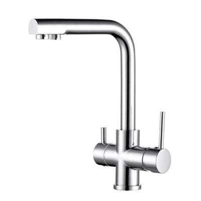 China Cheap Sense Faucets Factory Price High Quality Items Sanitary Deck Mounted Two Water Heads Double Handle Faucet Kitchen Faucets Supplier for sale