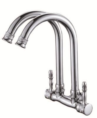 China Cheap Chrome Factory Price Cold Water Sense Faucets Wall Mounted Double Headed Two Handle Kitchen Faucet Supplier for sale