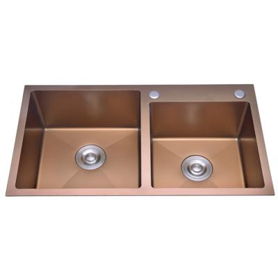 China Without Faucet Wholesale Off Double Bowl Set Anti-stain Nano Double Bowl Champagne Gold Kitchen Sinks for sale