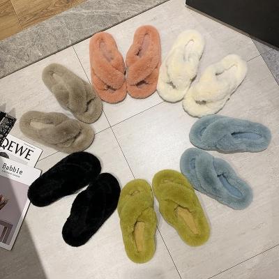 China Fashion Trend Faux Fur Slide Vegan Slippers, Women Winter Open Toe Fluffy House Indoor Slides Slippers for sale