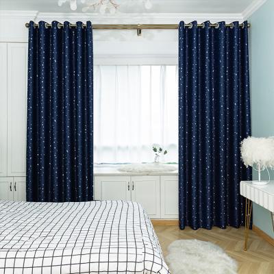 China High Quality Flame Retardant Star Foil Printing Curtain Fabric Navy Blue Blackout Cheap Curtain For Kids Nursery for sale