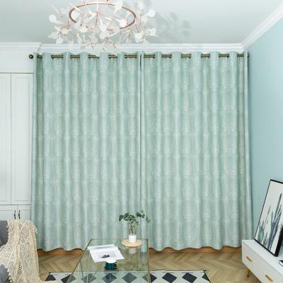 China 100% light green floral printing curtain in latest fashion flame retardant polyester with rurality style for sale