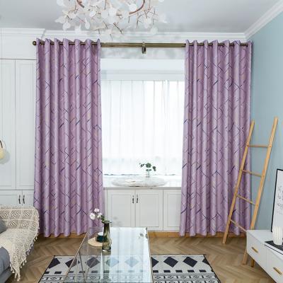 China Blackout Mordern Style Purple Geometric Trellis Patterned Printing Curtains Blackout For Living Room for sale