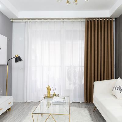 China Custom Size Fire Retardant European Style Brown Shading Linen Curtain For Bedroom for sale