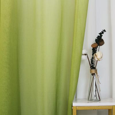 China Fire Retardant Faux Canvas Textured Gradient Window Door Shade Green Nanyang Sheer Curtain for sale