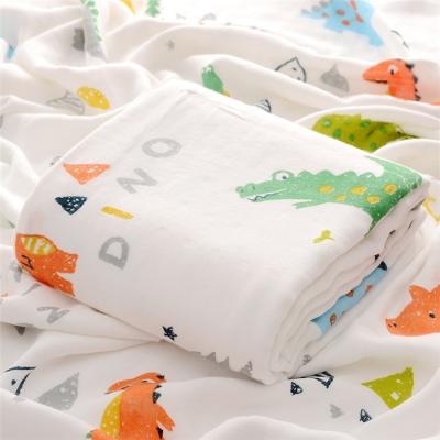 China Anti-pilling Wholesale Cartoon Pattern Bamboo Fiber Muslin Baby Wrap Cover Towel OEM Custom Muslim Baby Towel for sale