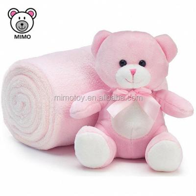 China Lovely Pink Waterproof Teddy Bear Blanket Toy Set for Kids Wholesale Custom LOGO Stuffed Animal Soft Plush Fleece Baby Blanket for sale