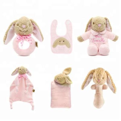 China Amazon Gift 6 PACK Newborn Baby Gift Set Bunny Rabbit Baby Rattle Comforter Plush Long Ears Baby Teether Soft Toy Blanket Cartoon for sale