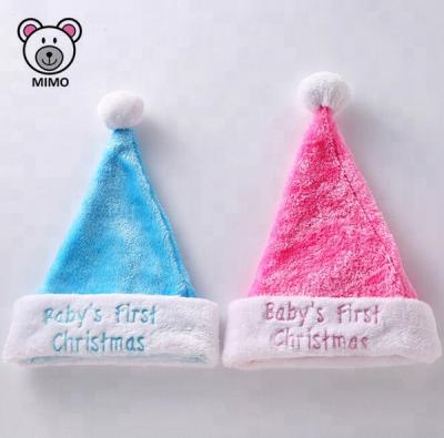 China Baby's First Christmas Gift Boy and Girl's Cute Plush Santa Claus Hat Cap Pretty Pink and Blue Kids Toy Christmas Hat Plush Soft for sale