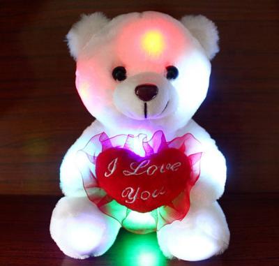 China Soft Toy Plush White Teddy Bear Valentine's Day Gift With Red Heart Custom Cute Plush Led Light I Love You Up Teddy Bear for sale