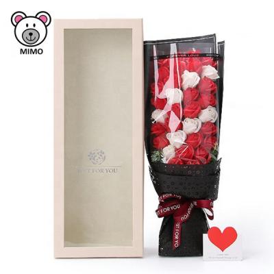 China Valentine Day Gift Red Cartoon Artificial Flower Bouquet Boxes For Bride Handmade Rose Soap Flower Sweet Girls Wedding Bouquet for sale