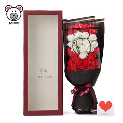 China Wholesale Wedding Gift New Cartoon Artificial Flower Bouquet For Girls Valentine Gift Idea Handmade Red Soap Rose Flower Bouquet for sale