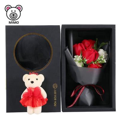 China LOW MOQ Mini Pretty Red Soap Rose bouquet cheap 2019 new Valentine Wedding Gift Cute Plush Teddy Bear Artificial flower bouquet of the gift for sale