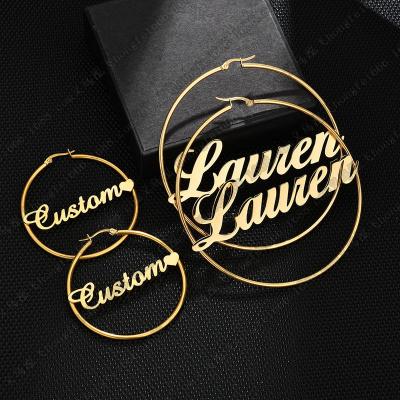 China Hip Hop Christmas Gift Name Letter Stainless Steel Stud Earrings Circle Women Custom Diy Jewelry for sale