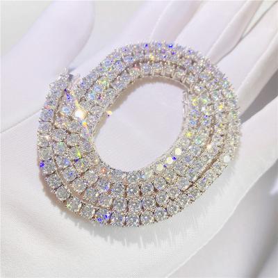 China CLASSIC 925 Sterling Silver Vermeil VVS Moissanite Diamond Necklaces Icy Luxury Round 3mm Tennis Hip Hop Bling Chains Iced Out Jewelry for sale