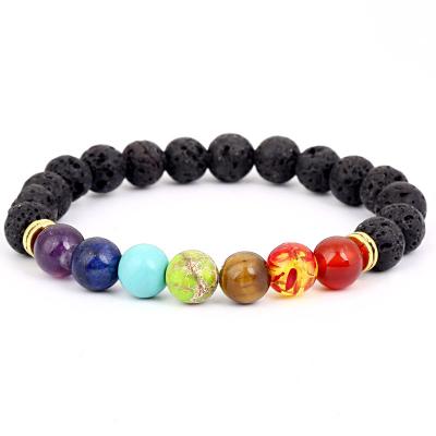 China FASHIONABLE Colorful Seven Chakra Bracelet Amazon Wish 8mm Beaded Bracelet Natural Stone Stone Couples Bracelet Volcanic Jewelry for sale