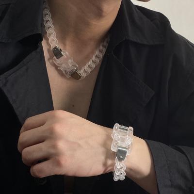 China 2021 Hiphop MJ Jewelry AX Necklace Clear Functional Buckle 18inch Choker Acrylic Chain For Hip Hop Rappers Punk Clavicle Chain for sale