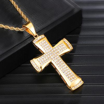 China MJ Religious Jewelry 2 Layered Gold Stainless Steel Antique Micro Paved CZ Cross Pendant Necklace For Christian Lord Prayers Daily Outfit for sale