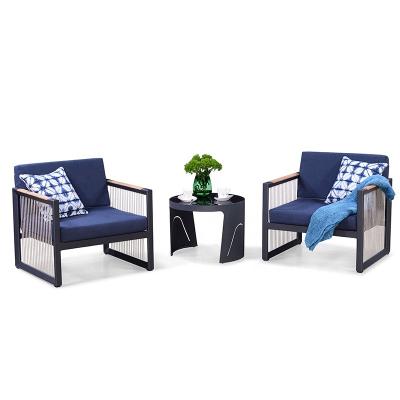 China Outdoor Modern High Quality Furniture Aluminum Rattan Spunpoly Cushion Balcony Garden Chairs for sale